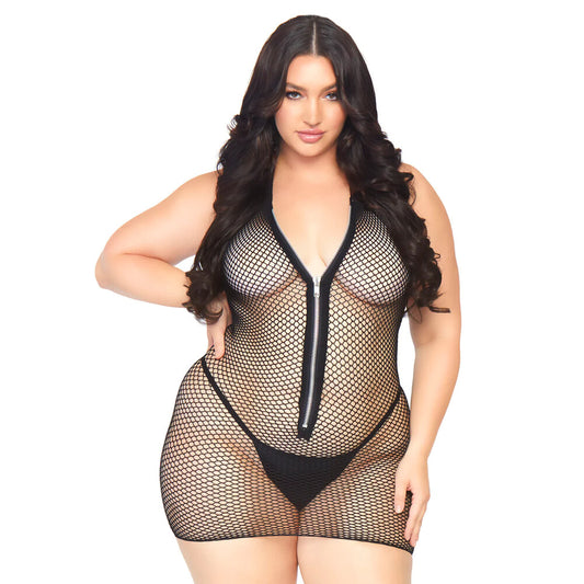 Leg Avenue Fishnet Zip Up Dress Plus Size UK 18 to 22